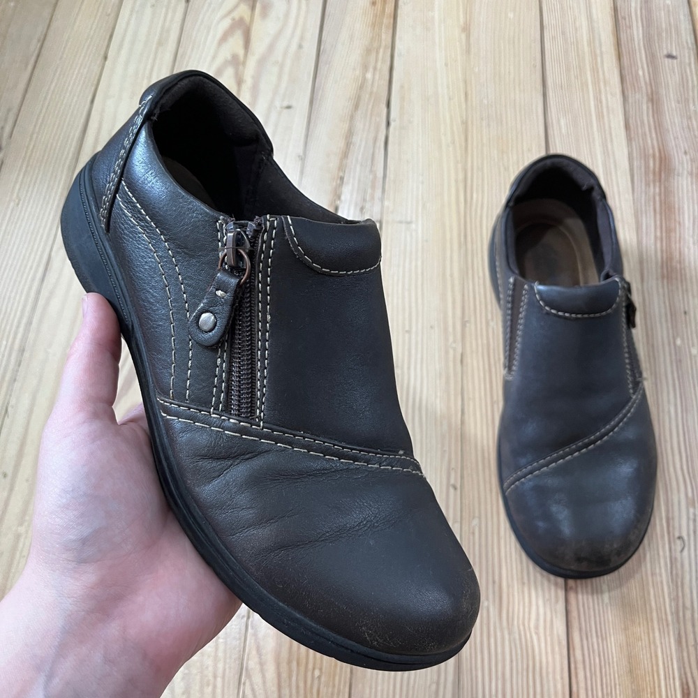 Clarks Collection Leather Loafers Women 7 Brown Zip Slip On Comfort Shoe artisan